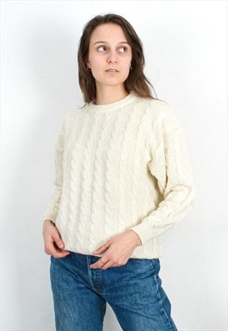 WOOL SWEATER PULLOVER CABLE KNIT JUMPER KNITTED FISHERMAN