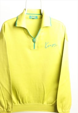 Kenzo Vintage Lapel Collar Logo Sweatshirt Neon Green Size L