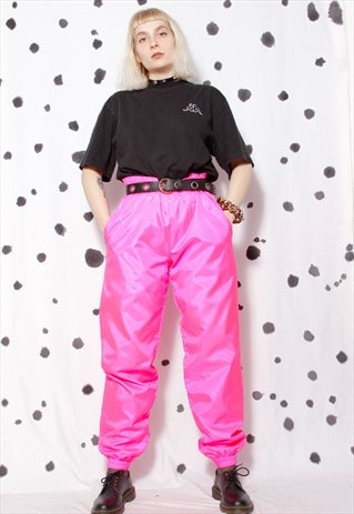 90S GRUNGE Y2K GOTH WORKWEAR NEON PINK SPORTS SKI RAVER PANT
