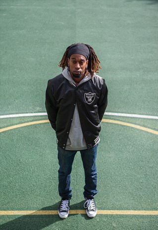 OAKLAND RAIDERS NFL AMERICAN FOOTBALL JACKET CHALKLINE BLACK
