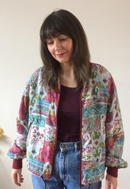 Vintage 80s Abstract Print Bomber Jacket