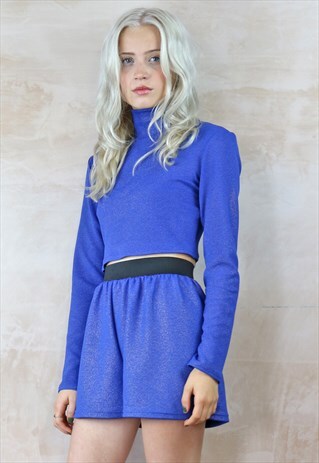 BLUE N GOLD GLITTER SHORTS & CROP JUMPER CO-ORDINATES