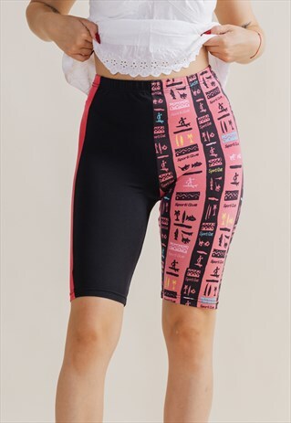 Vintage 80s Black&Pink Patterned Nylon Biker Shorts M
