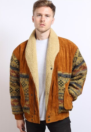 VINTAGE AZTEC NAVAJO FLEECE LINED JACKET
