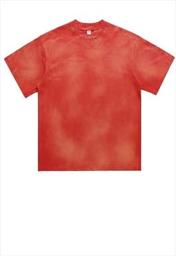 Premium vintage wash t-shirt retro tie-dye grunge top in red