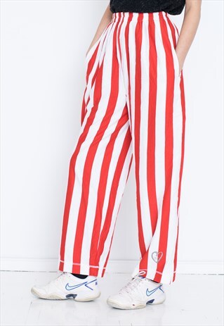 VINTAGE RED WHITE STRIPED RETRO LOOSE TROUSERS