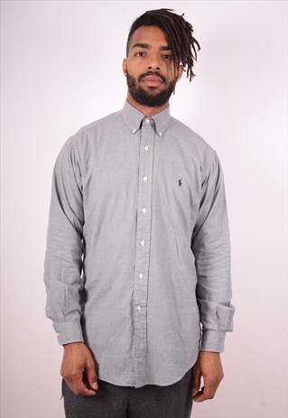 POLO RALPH LAUREN MENS VINTAGE SHIRT MEDIUM BLUE CHECK 90S