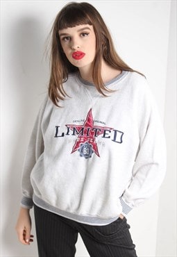 Vintage Fleece Star Embroidered Graph Sweatshirt Grey