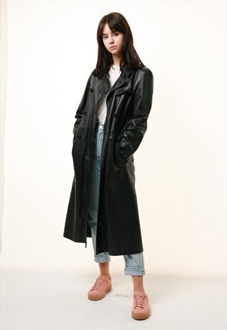 90S VINTAGE BALLY LEATHER MIDI LENGTH COAT TRENCH 804