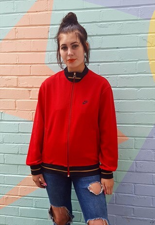 RED TRACK TOP JACKET WITH BLACK & TAN TRIM