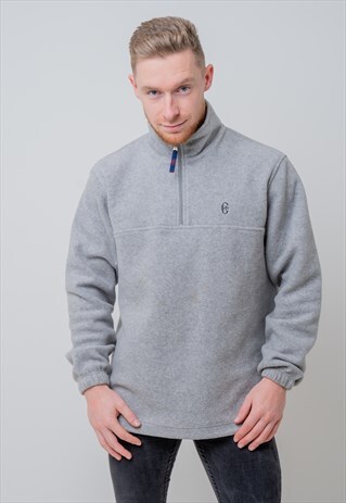 VINTAGE 1/4 ZIP UP FLEECE GREY LARGE