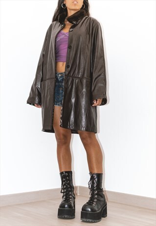 VINTAGE 90S VEGAN BROWN FAUX LEATHER COAT