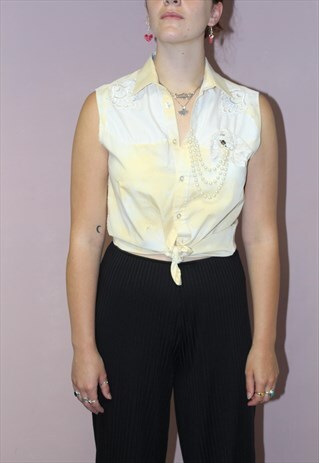 VINTAGE STYLE TIE DYE SLEEVELESS SHIRT WITH EMBROIDERY