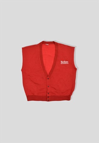 VINTAGE 1980S MARLBORO RACING TEAM SWEATER VEST IN RED