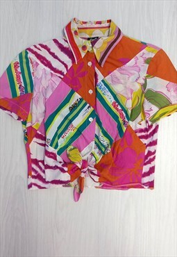 90's Vintage Cropped Shirt Multicoloured Floral