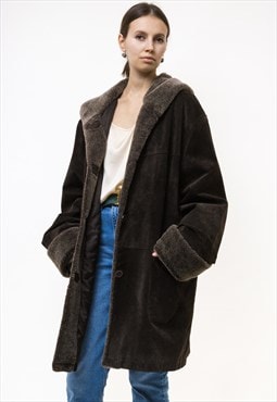 Grey Leather Coat Vintage 80's Women Suede Jacket 5051