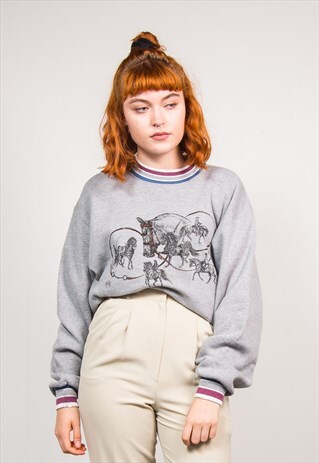 90'S VINTAGE GREY HORSE SWEATSHIRT JUMPER