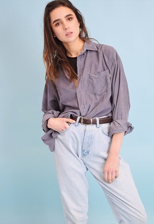 90'S RETRO CORDUROY GREY OVERSIZED SHIRT TOP