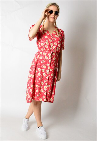 VINTAGE 90S RED FLOWER DANDELIONS DRESS