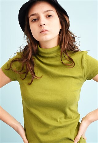 Y2K TURTLENECK MOSS GREEN TEEN TOP