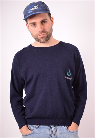 MARINA YACHTING MENS VINTAGE JUMPER SWEATER MEDIUM NAVY BLUE