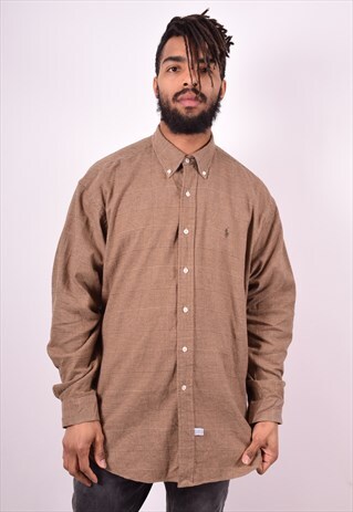 RALPH LAUREN MENS VINTAGE FLANNEL SHIRT XL BROWN 90'S