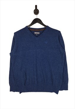 Barbour Wool Jumper Size Large In Blue Men's V Neck Sweater