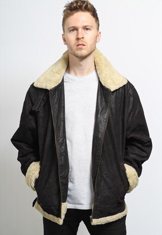 VINTAGE LEATHER AVIATOR FLEECE JACKET