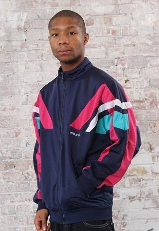 VINTAGE ADIDAS LOGO 3 STRIPE TRACK JACKET NAVY BLUE
