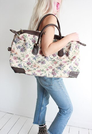 VINTAGE 80S FLORAL TAPESTRY HOLDALL WEEKENDER BAG