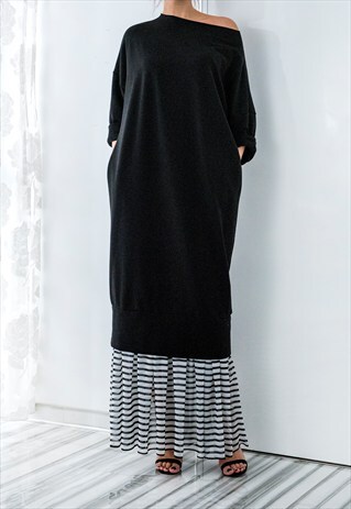 FALL WINTER BLACK COTTON MAXI DRESS,JUMPER DRESS,MIDI DRESS