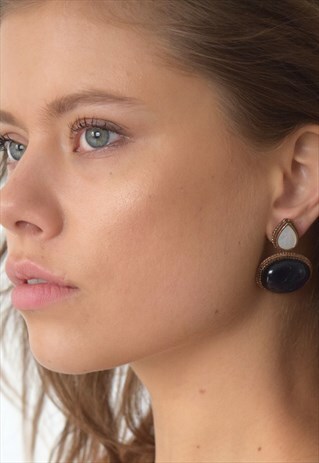 WHITE AND BLUE BRONZE FESTIVAL EARRINGS