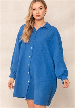 blue floral broderie oversized shirt dress