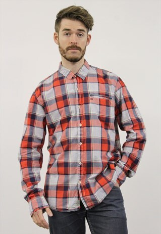VINTAGE RED, BLUE AND GREY CHECKED TOMMY HILFIGER SHIRT