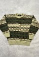 VINTAGE KNITTED JUMPER ABSTRACT PATTERNED GRANDAD SWEATER