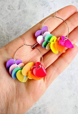 Rainbow Heart Iridescent Sequin Hoop Earrings