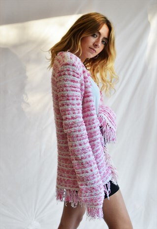 PINK VINTAGE WOVEN CARDIGAN OVERSIZED SLEEVES.