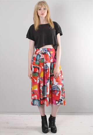 VINTAGE 80S RED PATTERNED MIDI SKIRT