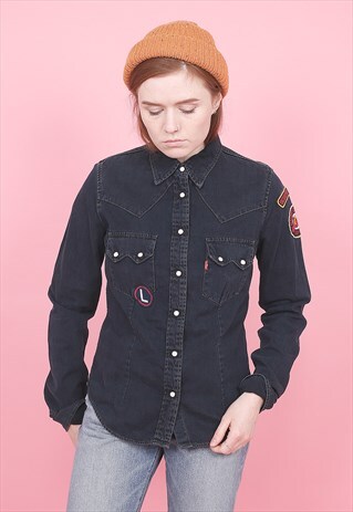 VINTAGE LEVI'S BLACK DENIM SHIRT /R7041