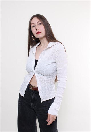 VINTAGE 00S WHITE BLOUSE, TEXTURED BLOUSE, SHEER BLOUSE