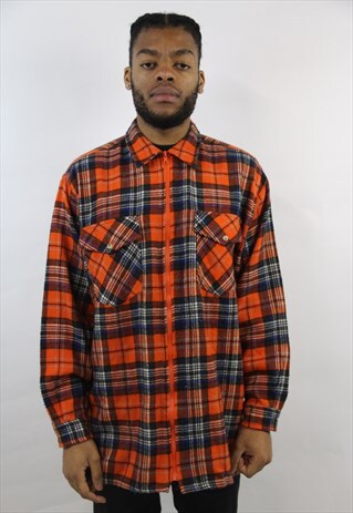 VINTAGE 90'S ORANGE FLANNEL SHIRT JACKET