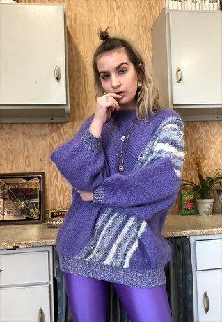 VINTAGE 80S PURPLE OVERSIZED GLITTER KNIT