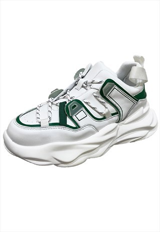 WAVY PLATFORM SNEAKERS FAUX LEATHER TRAINERS IN WHITE GREEN