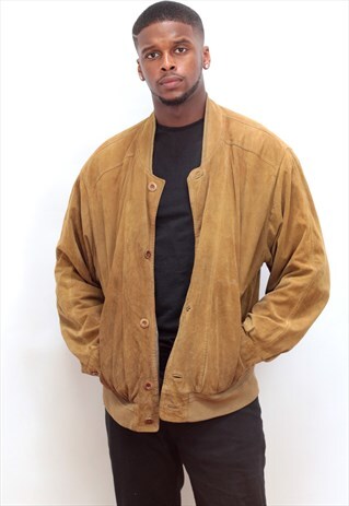 1980'S VINTAGE LIGHT TAN OVERSIZED SUEDE BOMBER JACKET