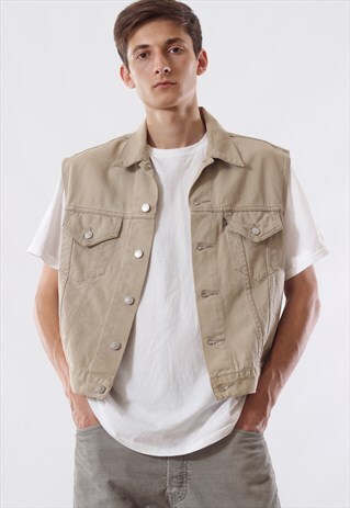 VINTAGE LEVIS VEST GILET 90S BEIGE TRUCKER DENIM JEANS