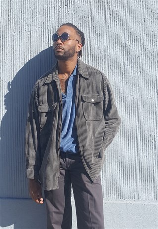 90S HERITAGE MINIMALIST GREY ZIP FRONT CORD SHIRT JACKET