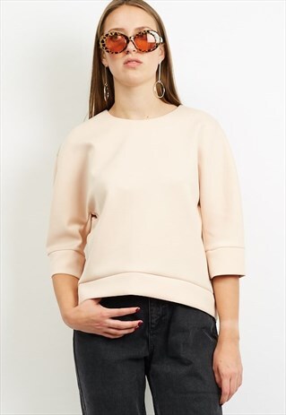 VINTAGE BEIGE CREW NECK SCUBA PULLOVER SWEATSHIRT