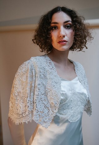 VICTORIAN ANTIQUE LACE CAPE, BRIDAL BOLERO WITH CAPE SLEEVES