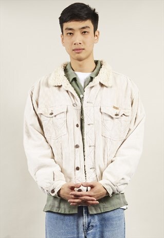 VINTAGE CREAM 80'S WRANGLER CORDUROY SHEARLING JACKET