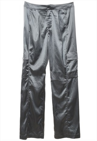 Vintage Shiny Dark Grey Y2K Cargo Trousers - W30